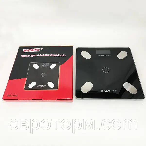 Ваги підлогові до 180 кг MATARIX MX-454 з датчиком температури, розумні смарт ваги для фітнесу з застосунком, фото 1