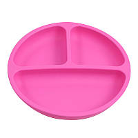 Силиконовая секционная тарелка круглая на присоске Малиновый цвет