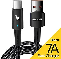 Кабель зарядний Essager USB to USB Type-C 100 W 7 A Q.C. 3.0-4.0 швидке заряджання 2 м Black