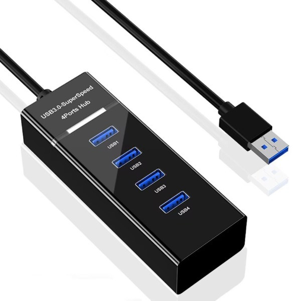 USB HUB 4 порти, USB 3.0, 30 см, чорний