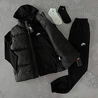Спортивний костюм чоловічий Nike весняний осінній жилет кофта штани Найк трикотажний утеплений чорний