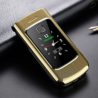 Телефон кнопочный раскладушка с большим дисплеем и мощной батареей на 2 сим Tkexun F18 (Happyhere F18) gold