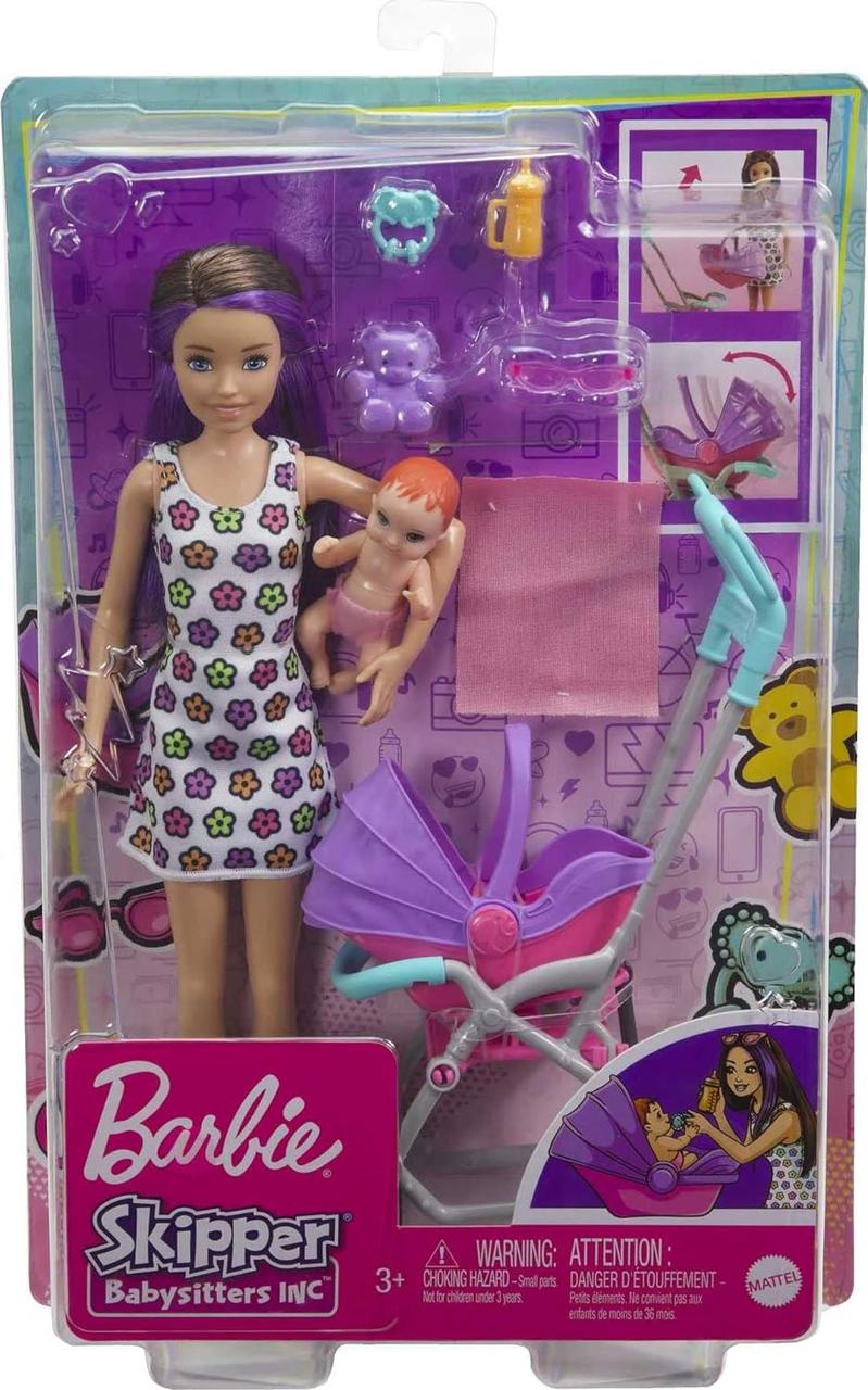 Лялька Барбі Скиппер Няня з коляскою і пупсом Barbie Skipper GXT34