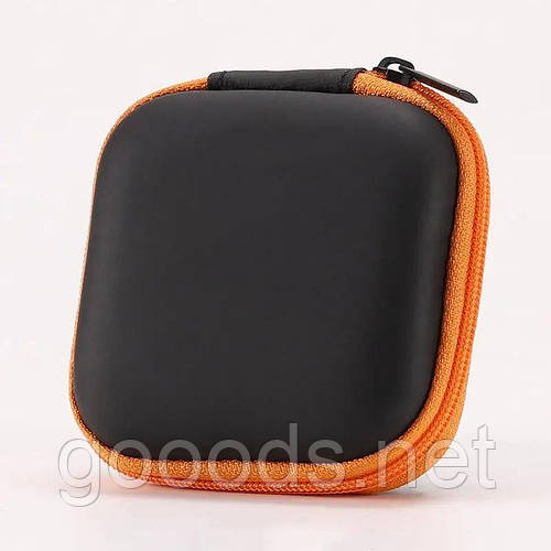 Квадратный кейс органайзер для разной мелочи черный с оранжевой молнией ...
