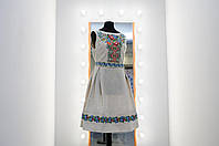 Сукня жіноча машинна вишивка коротке , вишивка- хрестиком, Льон, колір - світло - сірий.