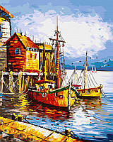 Картины по номерам морская тематика 40х50 Картина по цифрам Рыболовная пристань Живопись по номерам Rainbow Ar