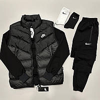 Спортивний чоловічий костюм Nike весняний осінній жилет світшот штани Найк трикотажний повсякденний чорний