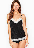 Майка жіноча білизняна у горошок Victoria's Secret Silky Lace Cami Black/White Dot Чорна з білим