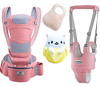 Хипсит Baby Carrier эрго-рюкзак кенгуру переноска 6 в 1 игрушка Пушин кот Банан (vol-1891) Розовый