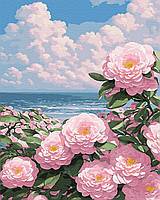 Картины по номерам цветы розовые 40х50 Картины по цифрам Нежные розы у моря Роспись по номерам Rainbow Art