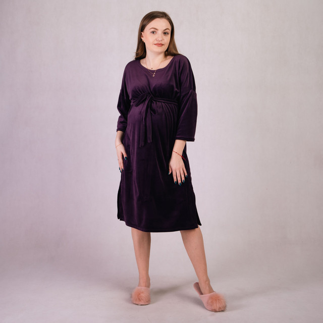 Платье женское свободное велюровое однотонное с карманами и поясом летнее баклажанный 48-58р.