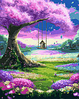 Картина по номерам сказочное дерево 40х50 Картина по цифрам пейзаж Живопись по номерам качели Rainbow Art