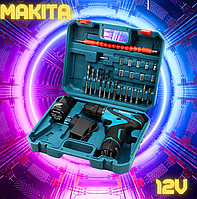 Шуруповерты-аккумуляторные Makita 12v Шуруповерт аккумуляторный мощный с набором инструментов Макита Li-Ion