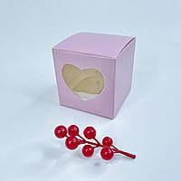 Коробка для капкейков (1 шт), 90*90*90 мм, с окном "сердце", пудра