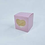 Коробка для капкейків (1 шт.), 90*90*90 мм, з вікном "серце", пудра, фото 4
