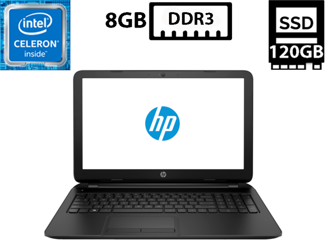 Ноутбук HP 15-f209wm/15,6"TN(1366x768)/Celeron N2840 2.16GHz/8GB DDR3/SSD 120GB/Intel HD Graphics Б/В