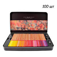 Набор разноцветных карандашей 100 шт, металлический кейс Marco Renoir l
