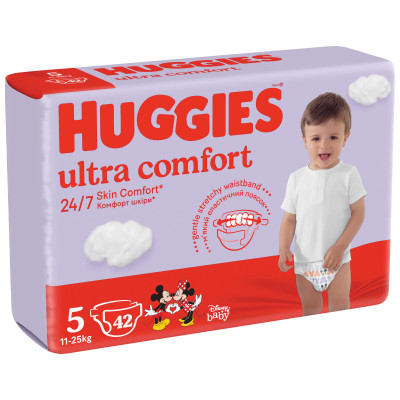 Памперси Huggies Ultra Comfort 5, вага 11-25 кг, 42 шт., підгузники хаггіс ультра комфорт (5029053567884) KM