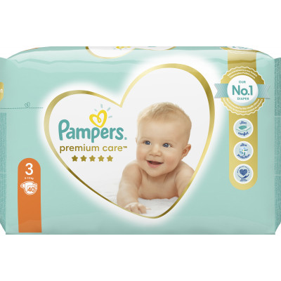 Памперси Pampers Premium Care 3, вага 6-10 кг, 40 шт., підгузники памперс преміум кеа (8001090379337) KM