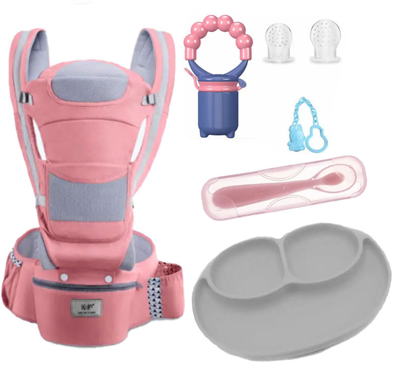 Хіпсит Ерго-рюкзак кенгуру-переноска ергономічна ложка з тарілкою і ніблер Baby Carrier 6 в 1 20 кг Рожевий