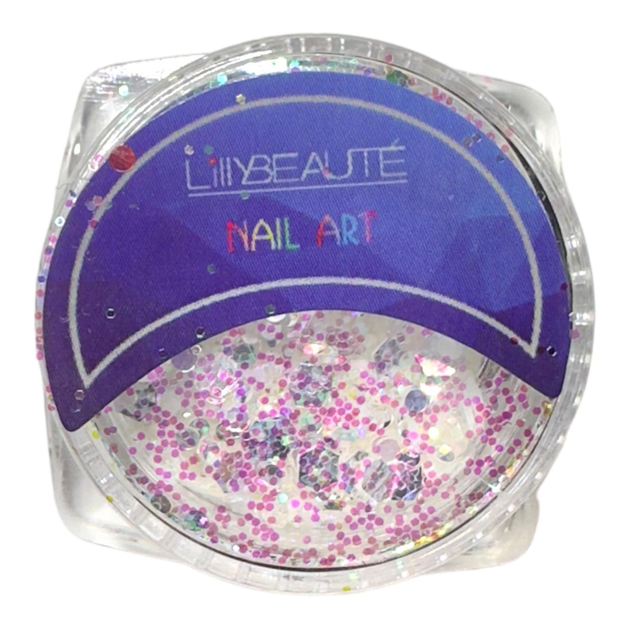 Микс блесток  для дизайна ногтей Lilly Beaute бузкові