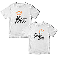 Парные белые футболки для влюбленных с принтом "Boss Girl Boss. Босс Девушка Босса" Push IT. Футболки парные