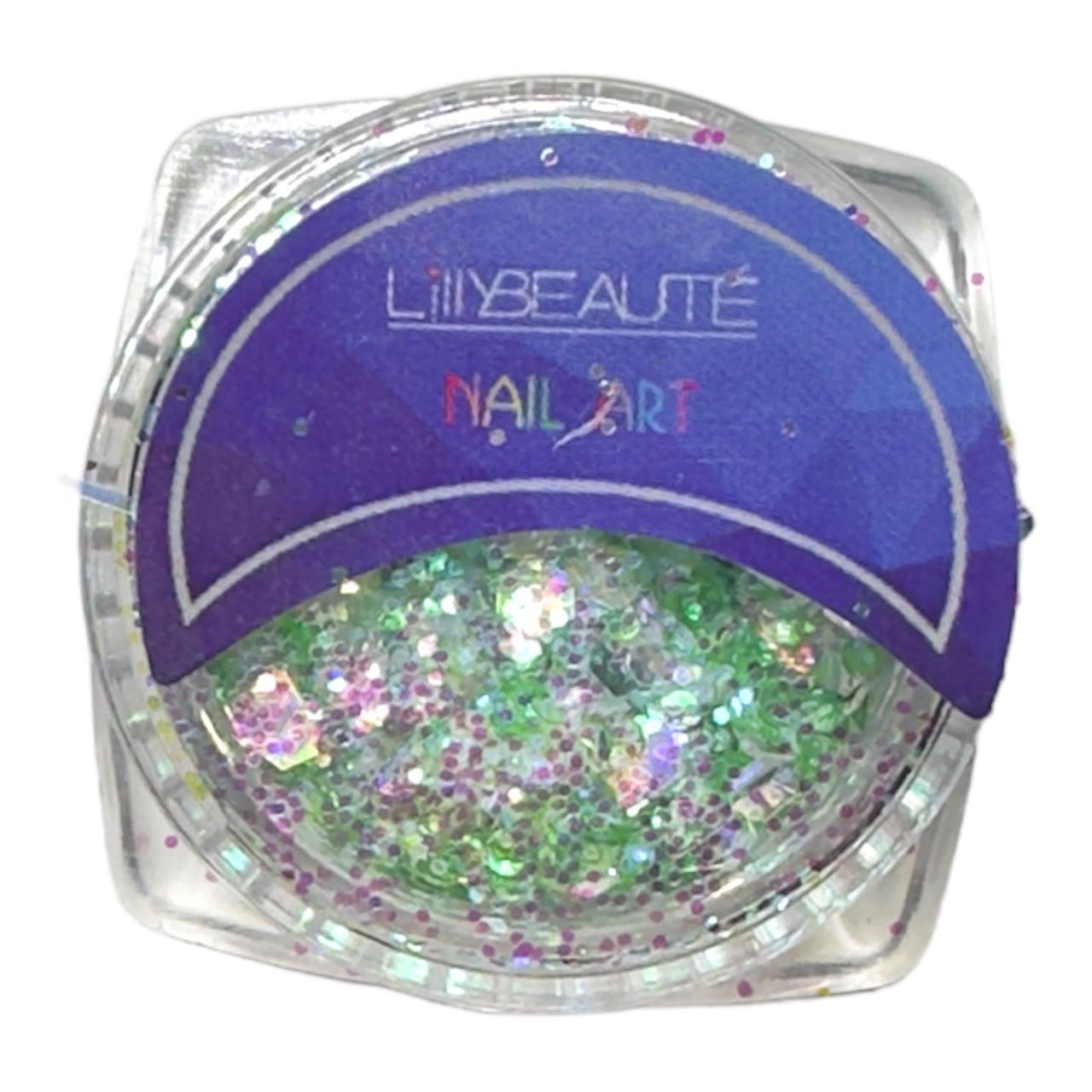 Микс блесток для дизайна ногтей Lilly Beaute зелені