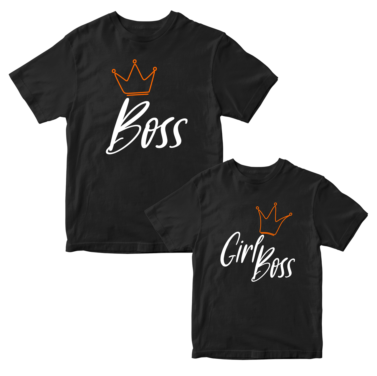 Парні чорні футболки для закоханих із принтом "Boss Girl Boss. Бос Дівчина Боса" Push IT. Футболки парні