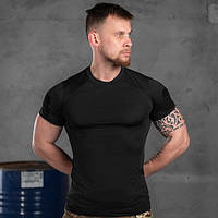 Футболка армейская тактическая черная, легкая летняя футболка приталенного кроя с липучками под шевроны