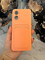 Чехол с карманом оранжевый для Oppo A17 накладка оранжевая с кармашком для карт на оппо а17