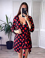 Халат и ночная рубашка с кружевом Сердечки, пижама женская XL Черный