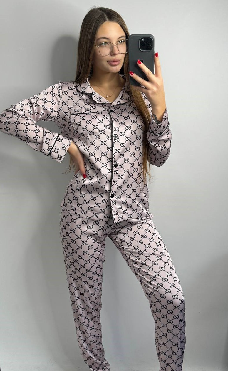 Домашній комплект сорочка і штанці САТИН GUCCI, фото 1