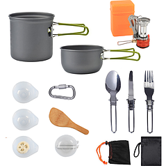 Набір посуду для кемпінгу DS-101 з газовою пічкою 12 предметів Сірий ( код: DS-101 )