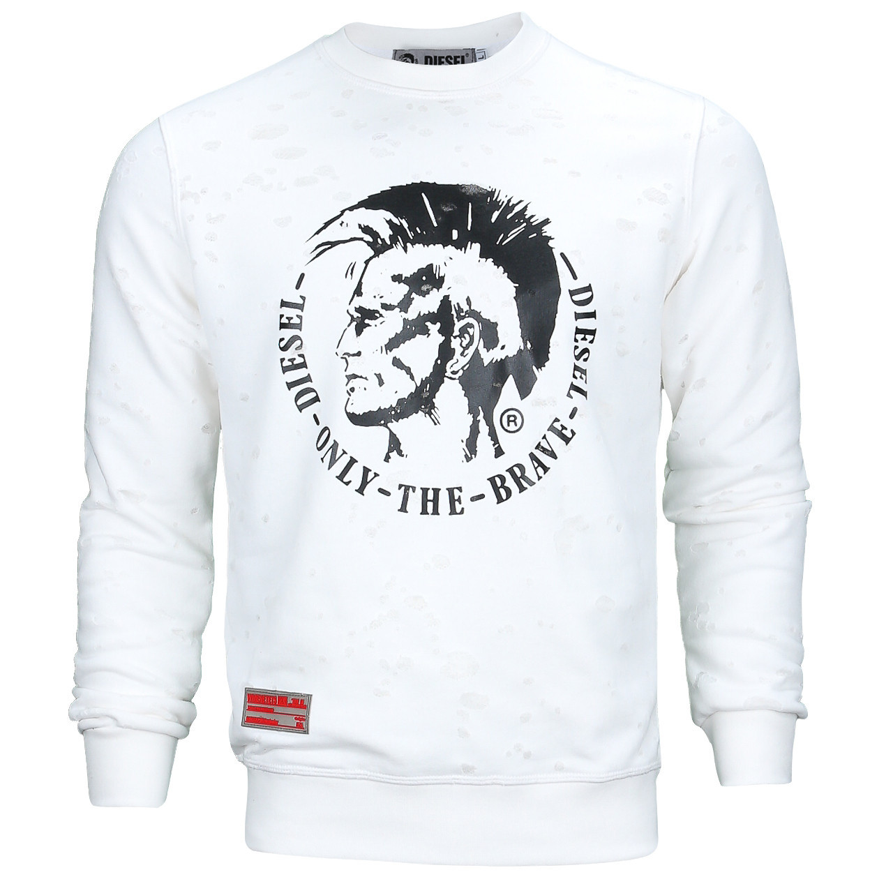 Чоловічий молочного коліру світшот Diesel із принтом преміум якості з ефектом рваної тканини., фото 1