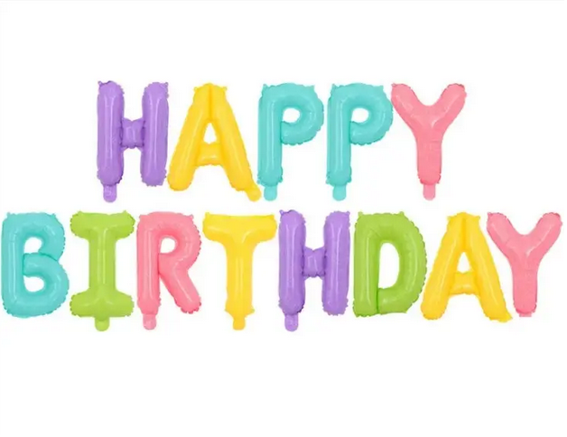 Фольговані букви | гірлянда "HAPPY BIRTHDAY", різнокольорові (макарун)
