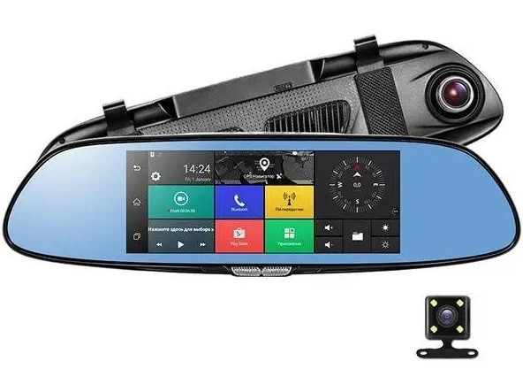 D36 Дзеркало реєстратор, 7" сенсор, 2 камери, GPS навігатор, WiFi, 16Gb, Android, 3G, фото 1