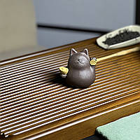 Чайный питомец «Счастливый кот» манеки-неко, темный, ручная работа, исинская глина