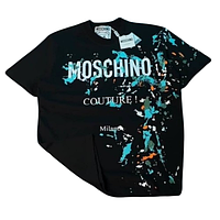 Moschino черная яркая футболка кляксы мужская брендовая коттон молодежная стильная модная Москино