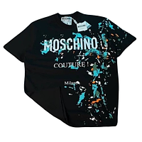 Moschino люксовая черная яркая футболка кляксы мужская брендовая коттон молодежная стильная модная Москино