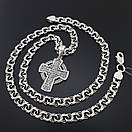 Чоловіча срібна цепочка і хрестик Спас Нерукотворний з молитвою. Ланцюжок бісмарк 55 см і кулон хрест, фото 6