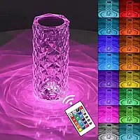Настольная лампа-ночник rose diamond с rgb , Светильник ночник кристал 16 цветов беспроводной TMK