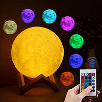 Детский ночник луна 3d moon lamp 13 см на аккумуляторе , ночник светящаяся луна с подставкой moon lamp TMK