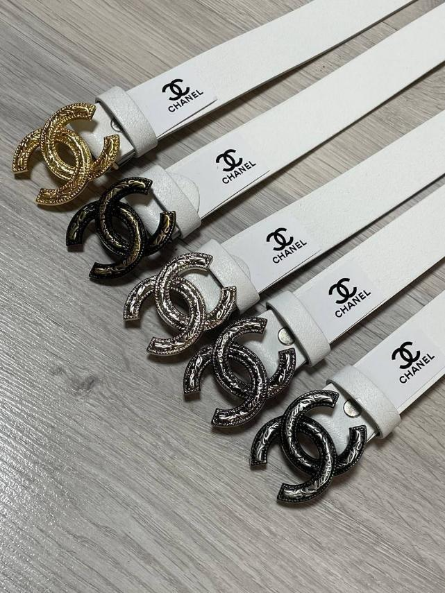 Ремінь шкіряний жіночий Chanel 30 мм. білий 931512