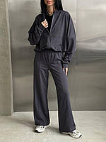 Женский спортивный костюм 42-52 трикотаж двунитка брюки палаццо и объемная кофта на молнии