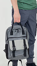 Чоловічий рюкзак Канкун, комбінований сірий в екошкірі з відділенням для ноутбука, фото 3