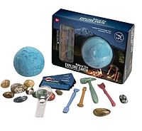 Игровой набор для раскопок (минералы, инструменты, брикет, увеличительное стекло, в коробке) 129-21