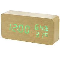 Настільний годинник Wooden Watch світлодіодний з індикатором вологості та будильником USB 15см Жовто-зелений