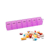 Таблетница для лекарств на 7 дней Сиреневая, органайзер для таблеток, контейнер для таблеток на неделю (NT)