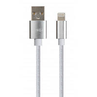 Дата кабель USB 2.0 AM to Lightning 1m nylon silver Vinga (VCPDCLNB1S) o