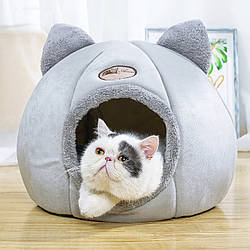 Будиночок для кота Aoxin Silver 35х35х34см лежанка для котів - теплий для кошенят | хатка для кішки